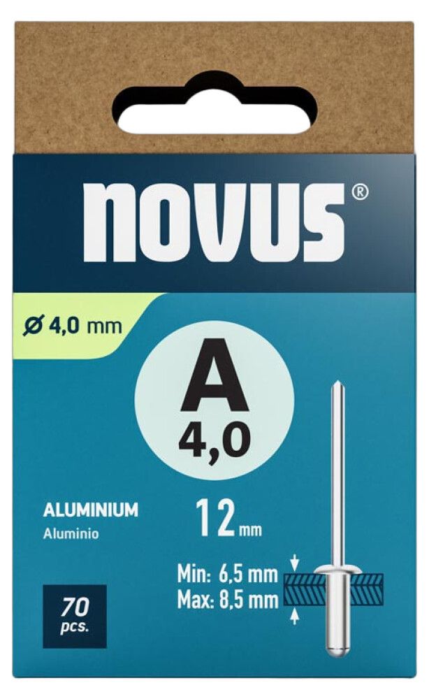 Vetoniitti Novus alumiini Ø 4 x 12 mm 70 kpl/pkt