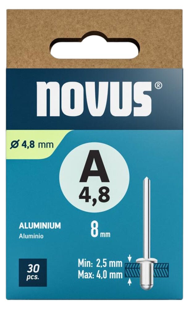 Vetoniitti Novus alumiini Ø 4,8 x 8 mm 70 kpl/pkt