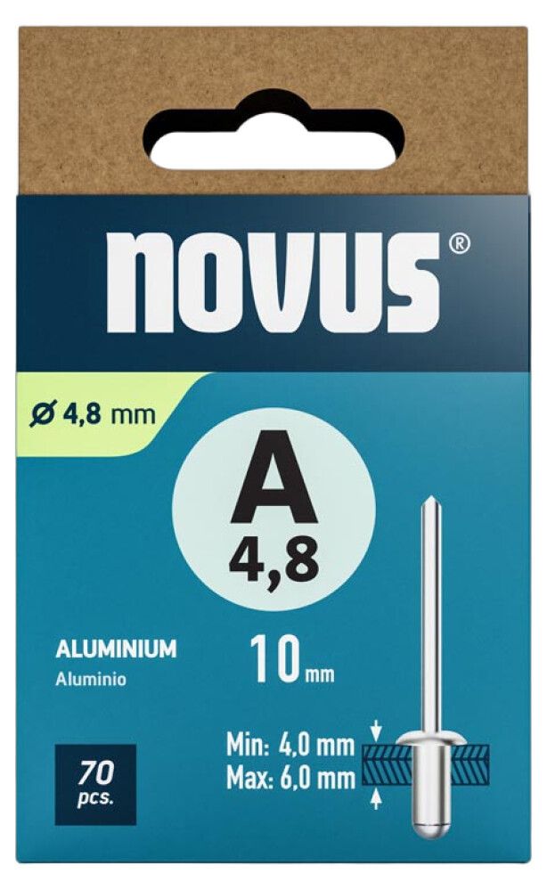 Vetoniitti Novus alumiini Ø 4,8 x 10 mm 70 kpl/pkt