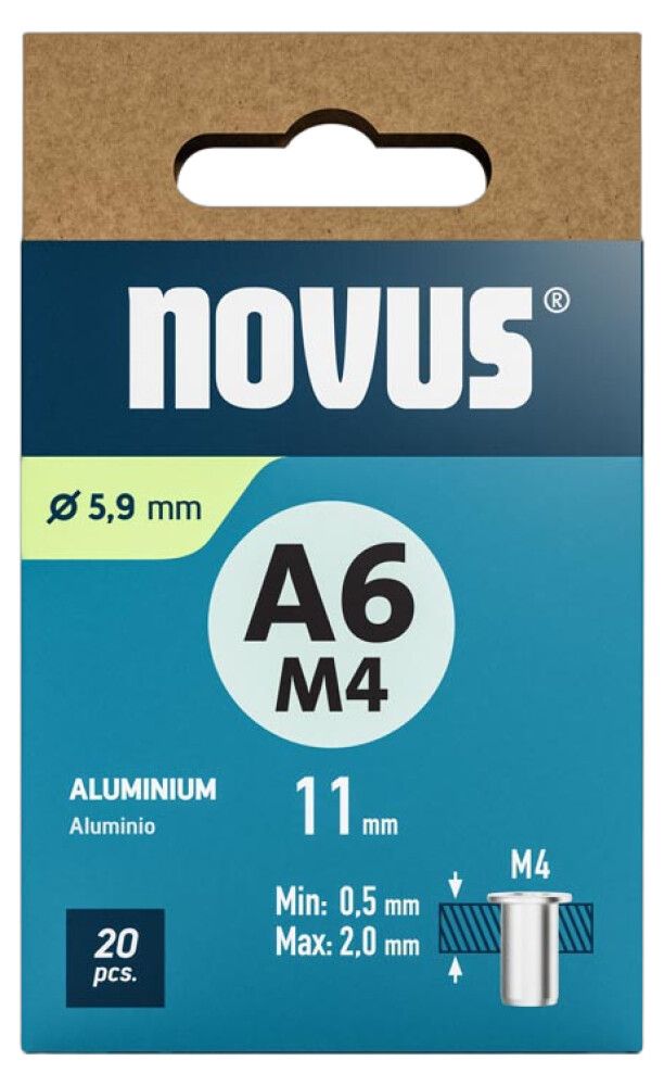 Niittimutteri Novus alumiini M4 x 11 mm 20 kpl/pkt