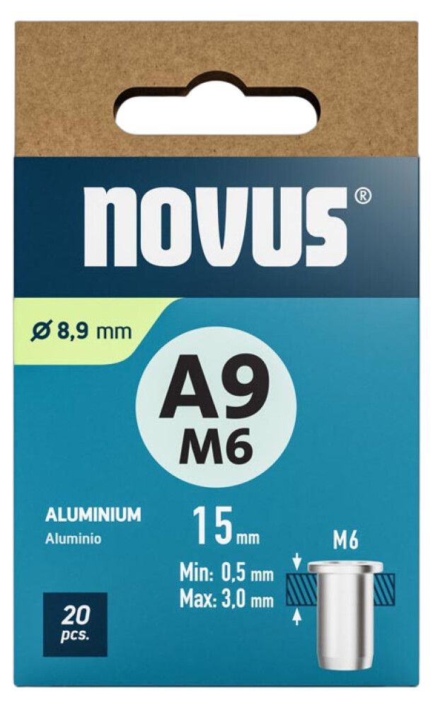 Niittimutteri Novus alumiini M6 x 15 mm 20 kpl/pkt