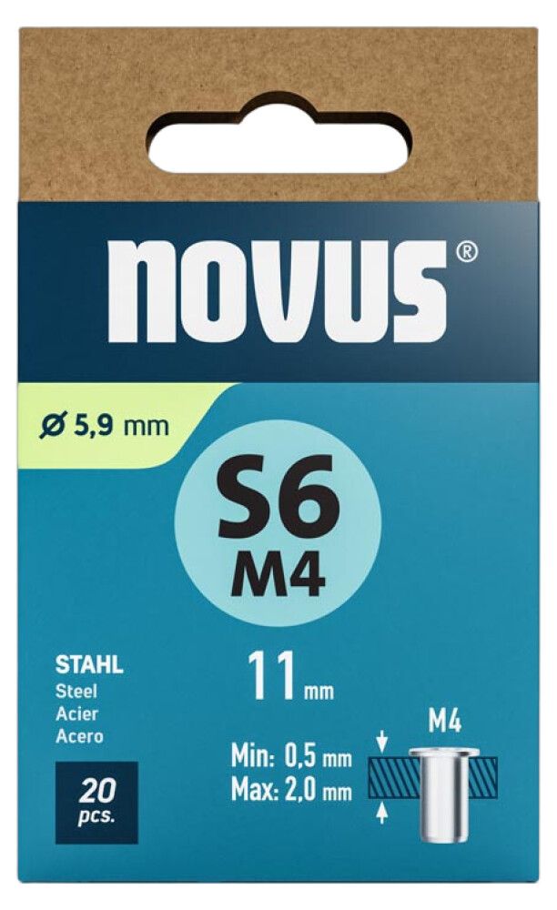 Niittimutteri Novus teräs M4 x 11 mm 20 kpl/pkt