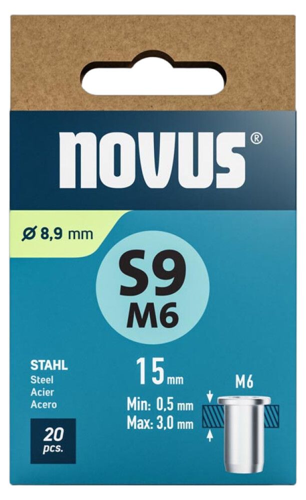 Niittimutteri Novus teräs M6 x 15 mm 20 kpl/pkt