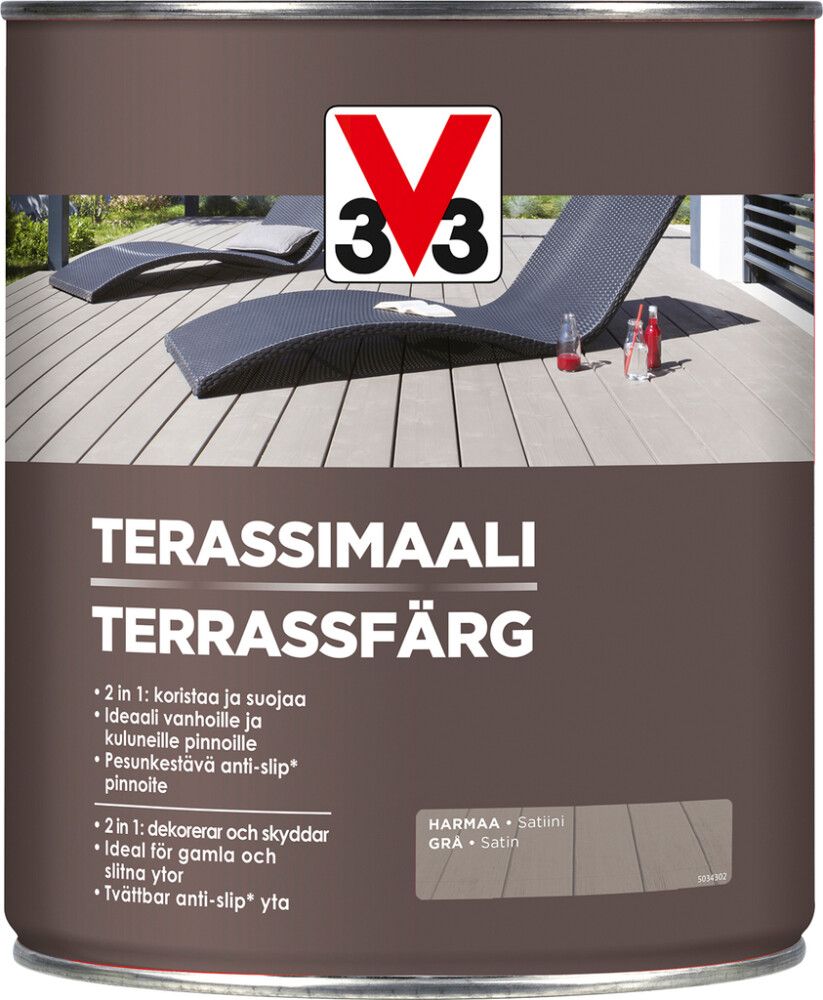 Terassimaali V33 Harmaa 5 L