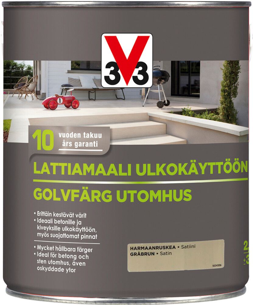 Lattiamaali V33 Harmaanruskea 2,5 L