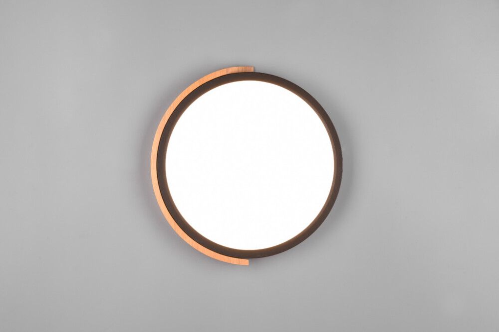 Kattovalaisin Reality Leuchten Jano Mattamusta/Puu Ø 31 cm