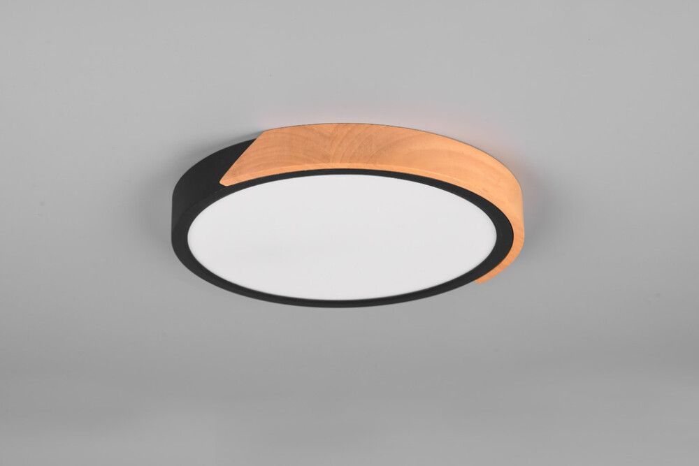 Kattovalaisin Reality Leuchten Jano Mattamusta/Puu Ø 31 cm