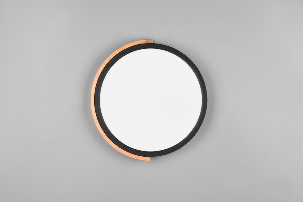 Kattovalaisin Reality Leuchten Jano Mattamusta/Puu Ø 31 cm