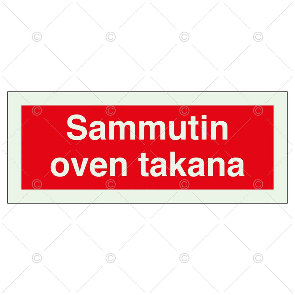 Huomiokyltti Sammutin oven takana