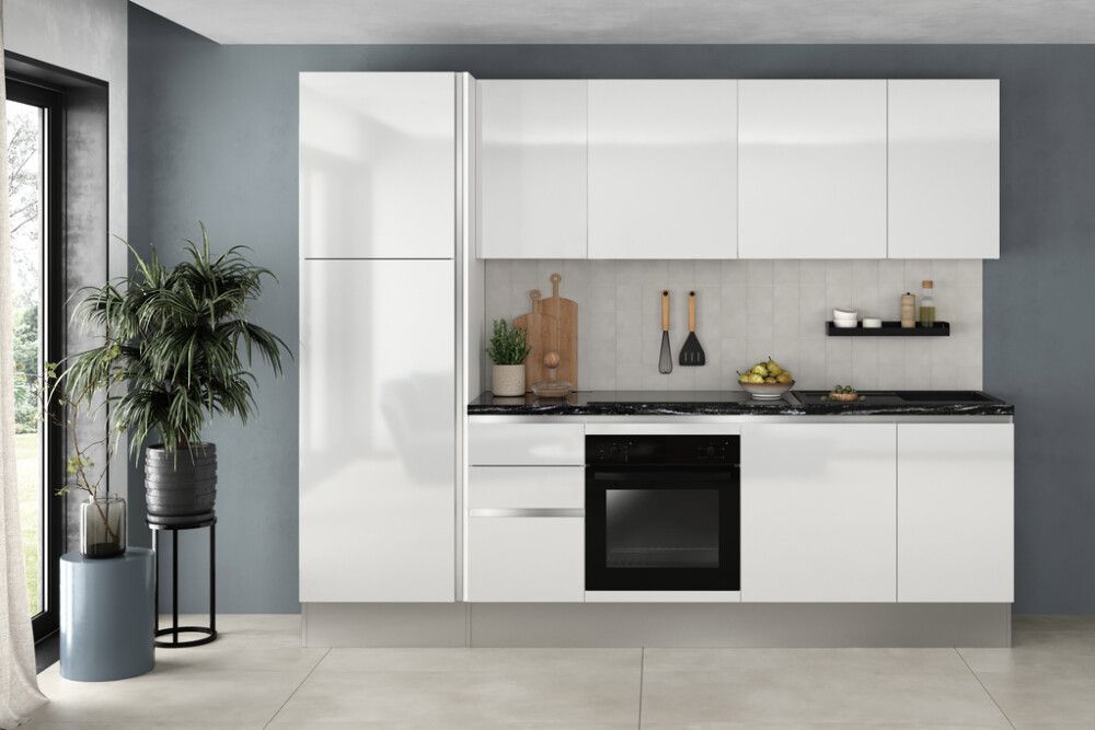 Keittiökokonaisuus Marinelli kiiltävä valkoinen 2,75 m, esikoottu