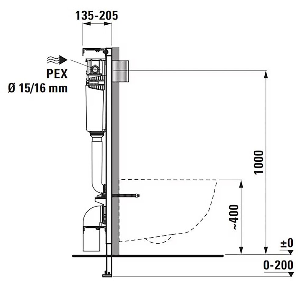 Seinä-WC asennusteline Laufen Lis 112 x 52,5 x 20,5 cm