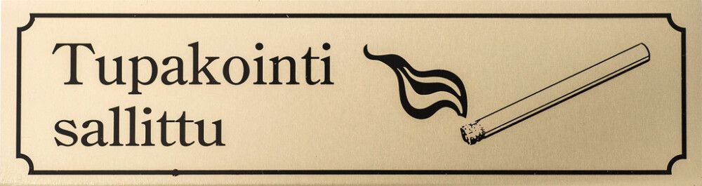 Alumiinikilpi Metl-Stik Tupakointi sallittu teksti + kuva 4,5 x 16,5 cm