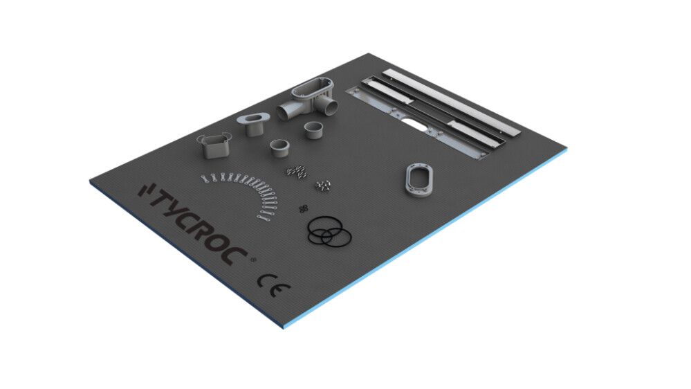 Suihkuallas + lineaarinen lattiakaivo Tycroc STL90 900 x 900 x 30 mm