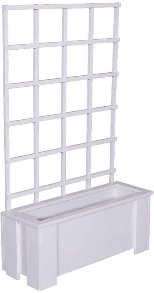 Kukkalaatikko köynnösritilällä 132 x 30 x 80 cm valkoinen