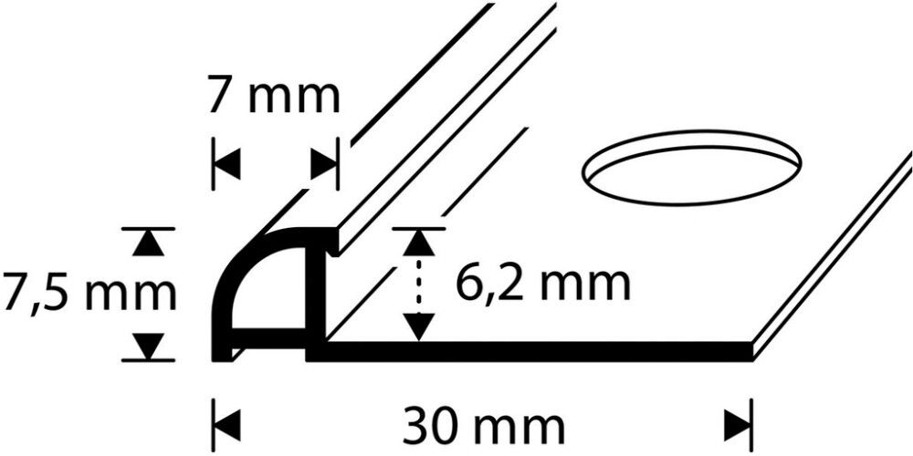 Laattalista Dione 250 cm pvc 6 mm valkoinen