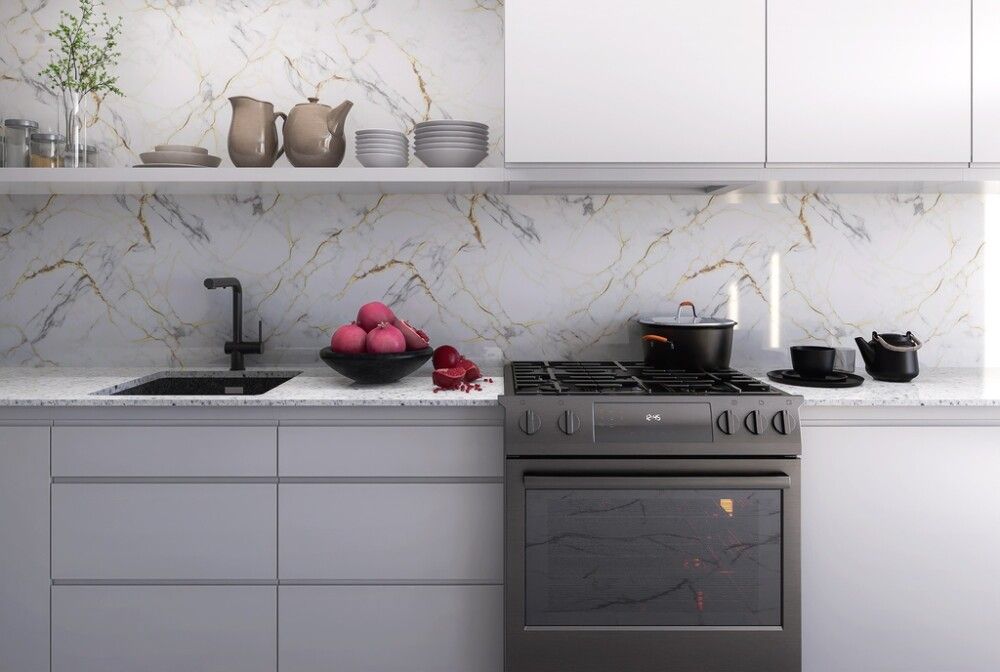 Alumiinikomposiittilevy Stocksund Stole U4 valko-kultamarmori / betoni 610 x 3010 mm