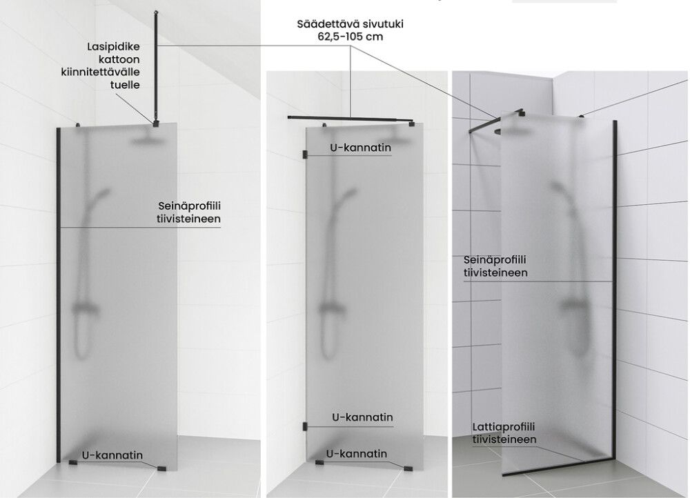 U-kannatin seinään ja lattiaan Nordium 5 x 2,5 cm Musta