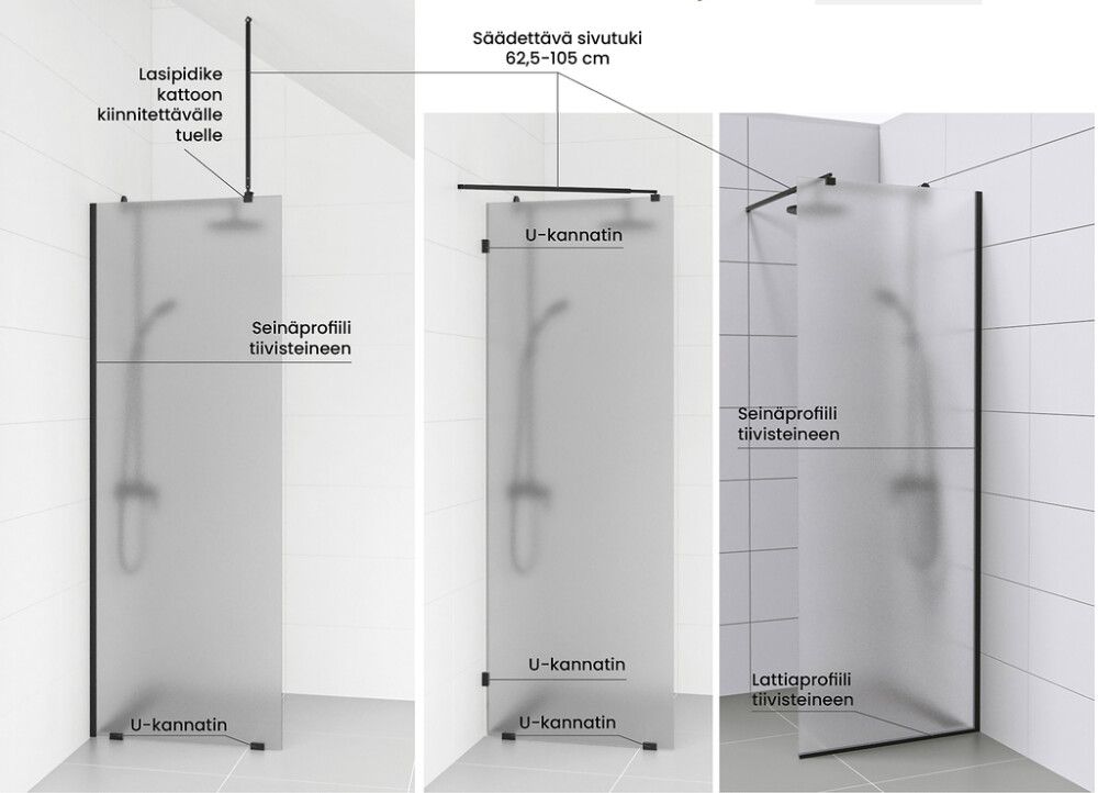 U-kannatin seinään ja lattiaan Nordium 5 x 2,5 cm Messinki