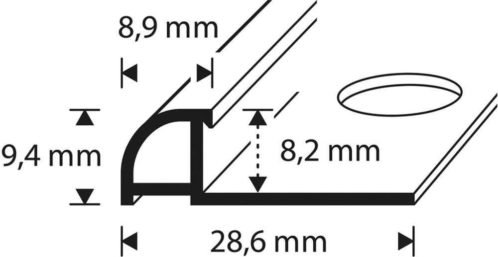 Laattalista Dione PVC 8 mm pyöreä musta 2,7 m