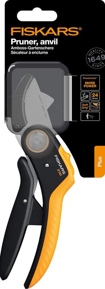 Oksasakset Fiskars PowerLever Plus P741 alasinmalli