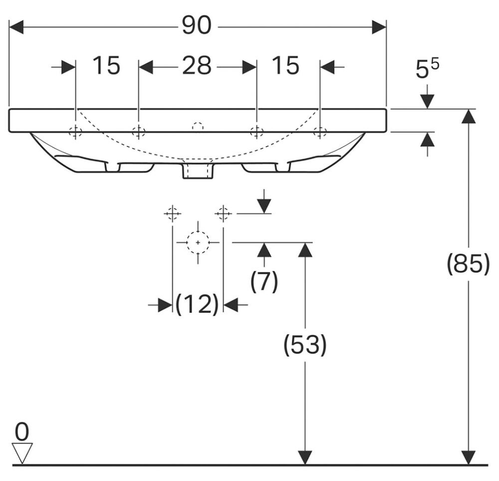 Pesuallas Geberit Acanto valkoinen 90 x 48,2 x 16,8 cm