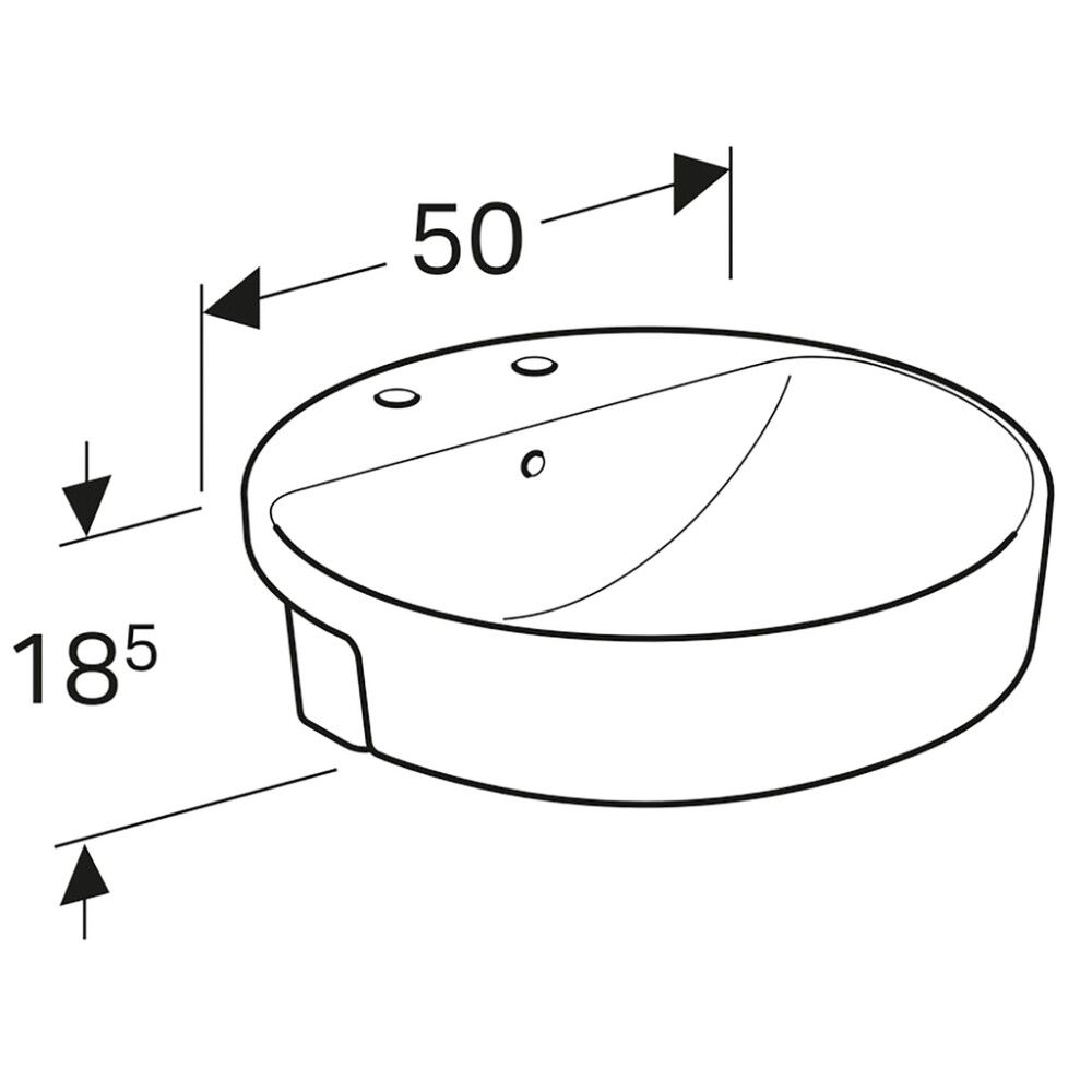 Pesuallas Geberit VariForm kahdella hanareiällä valkoinen Ø 50 x 18,5 cm