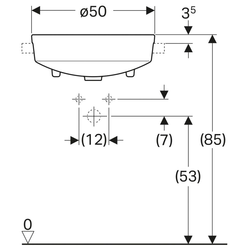 Pesuallas Geberit VariForm kahdella hanareiällä valkoinen Ø 50 x 18,5 cm