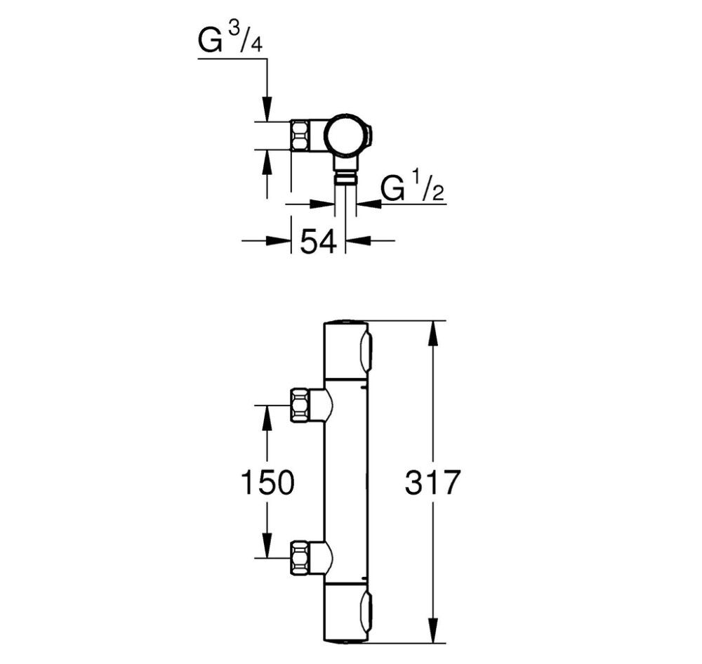 Termostaattihana Grohe Grohtherm 500 suihkulle mattamusta DN 15