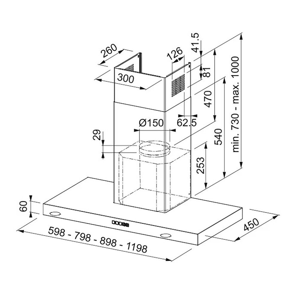 Liesituuletin Franke Hood Tale 615 W XS RST 60 cm
