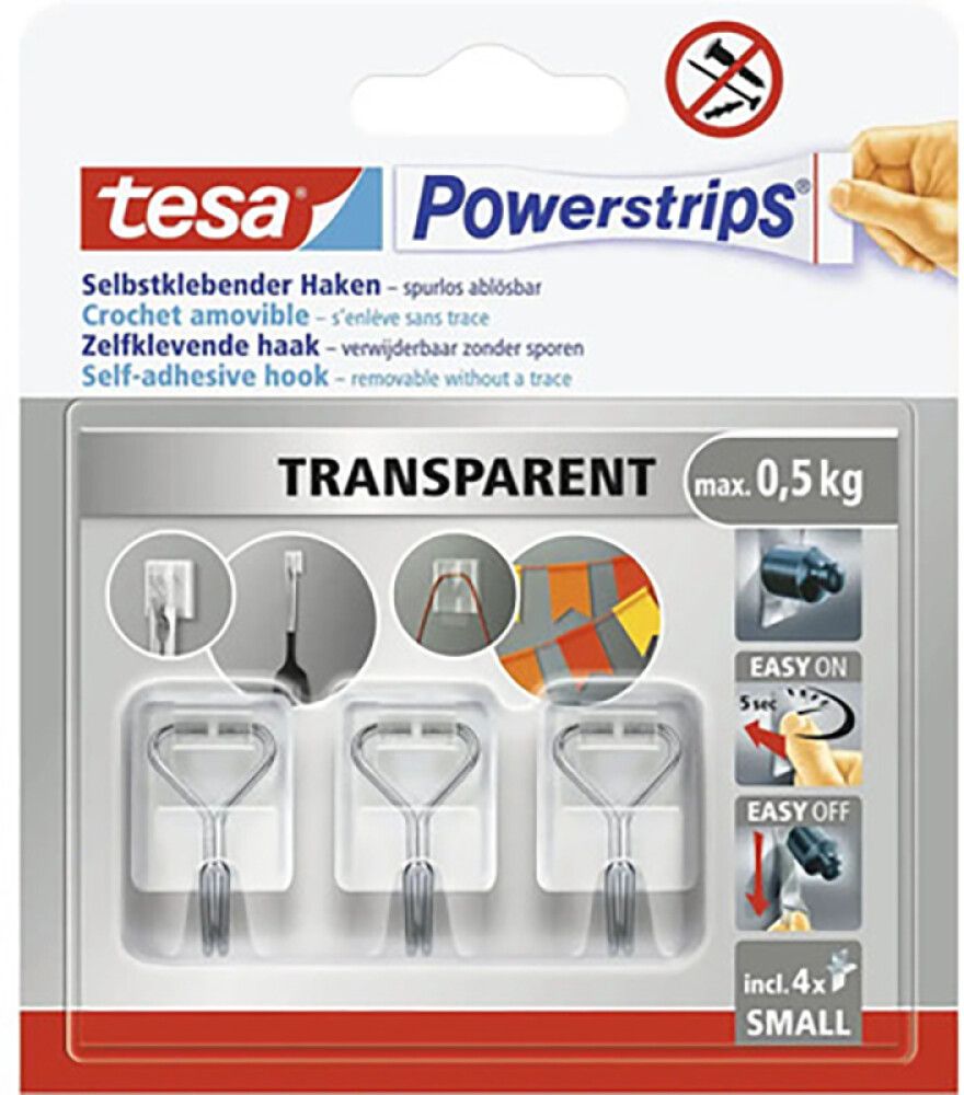 Tarrakoukku Tesa Powerstrips läpinäkyvä 0,5 kg 3 kpl
