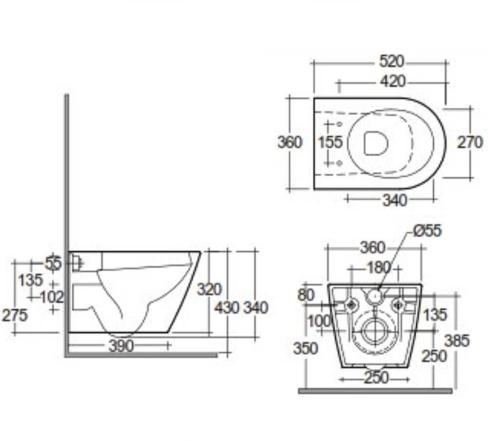Seinä-WC RAK Ceramics Feeling mattamusta