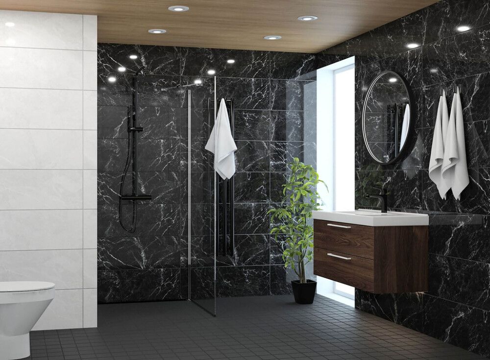 Seinälaatta LPC Palace Vulcano kiiltävä musta rektifioitu 30 x 90 cm