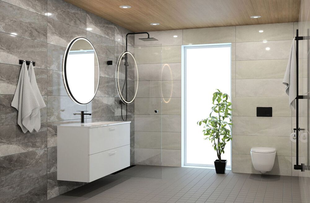 Seinälaatta LPC Palace Vulcano kiiltävä greige rektifioitu 30 x 90 cm