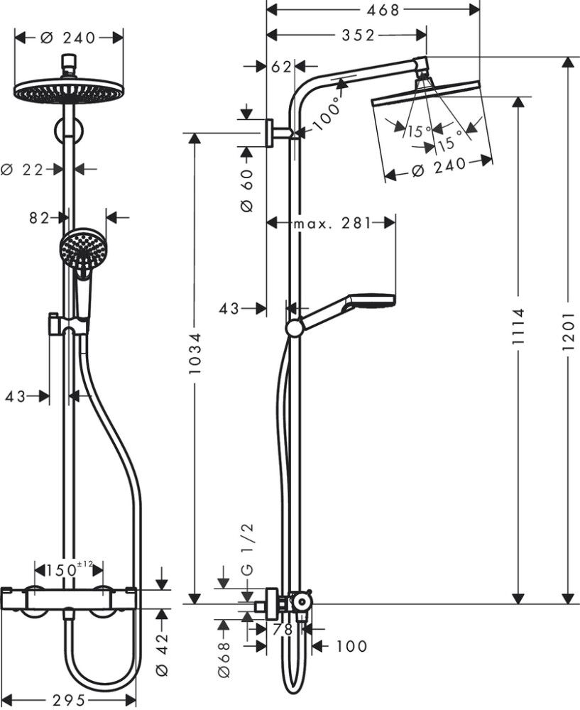 Suihkukokonaisuus Hansgrohe Crometta S Showerpipe 240 1jet kromi