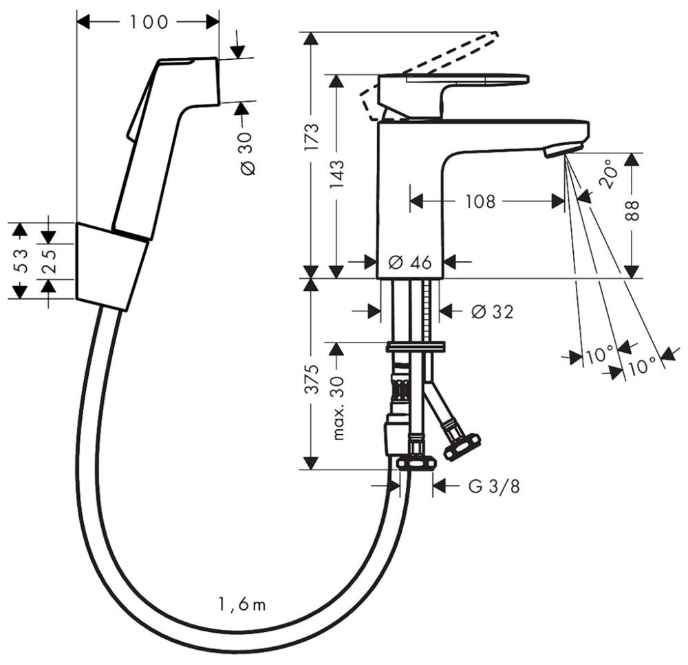 Pesuallashana Hansgrohe Vernis Blend 100 Bidette kromi