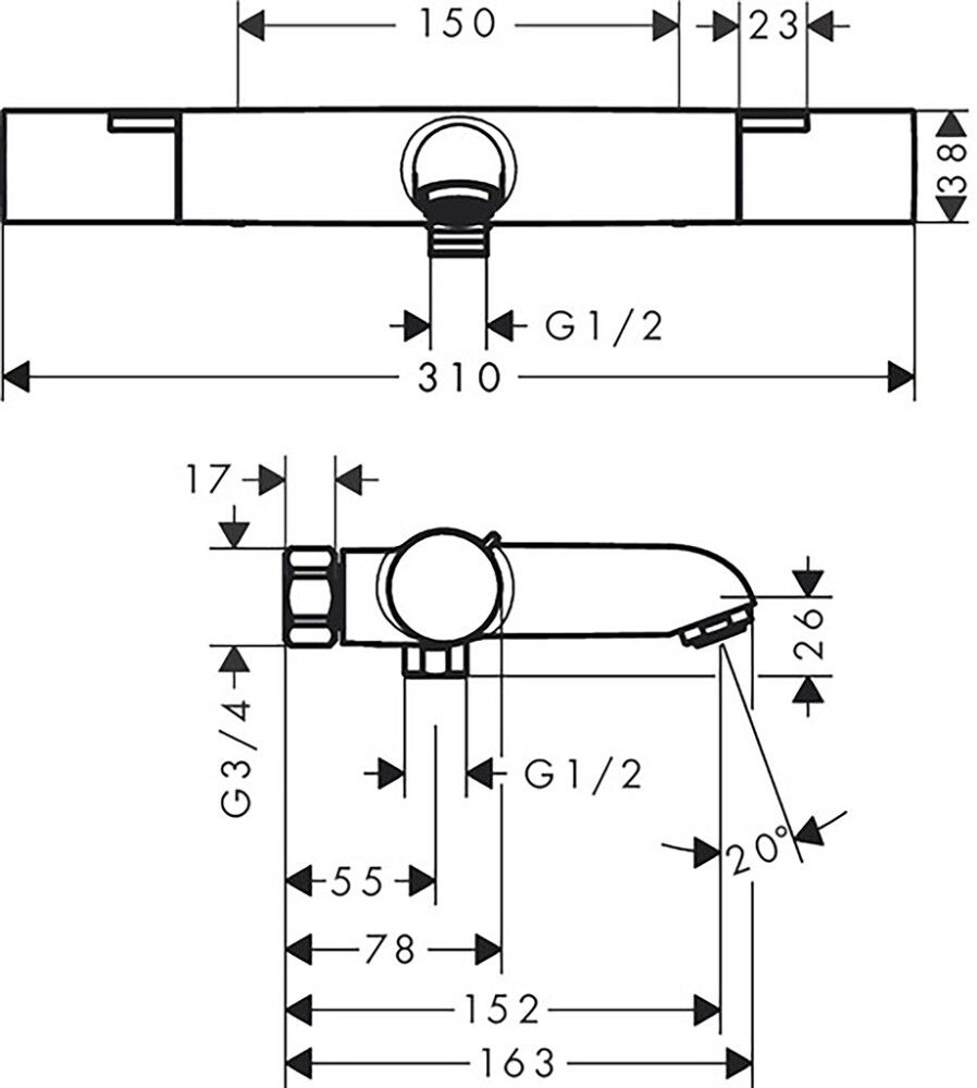 Termostaattisuihkuhana juoksuputkella Hansgrohe Nordic Ecostat Fine Kromi