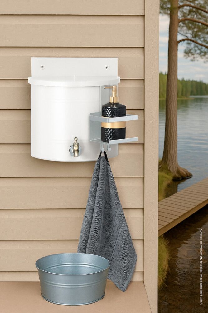 Seinäpesusäiliön tarviketeline