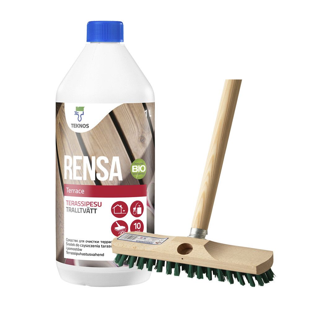 Terassipesu Teknos Rensa Terrace 1 l + Terassiharja Aino 23 cm