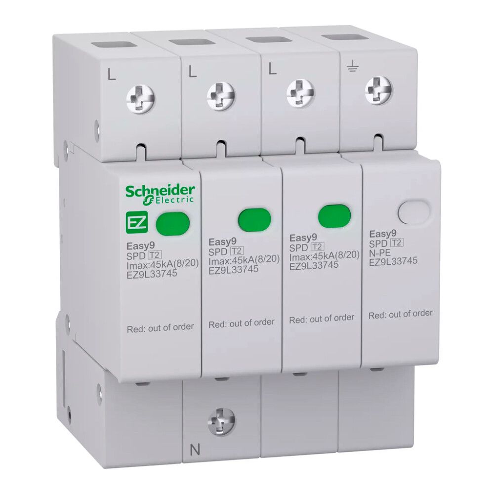 Ylijännitesuoja Schneider Electric Easy9 SPD T2 3P+N 45 kA