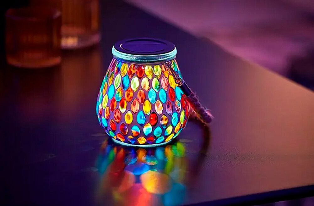 LED-solarlyhty BAUHAUS monivärinen Ø 10,5 x 14,5 cm IP44