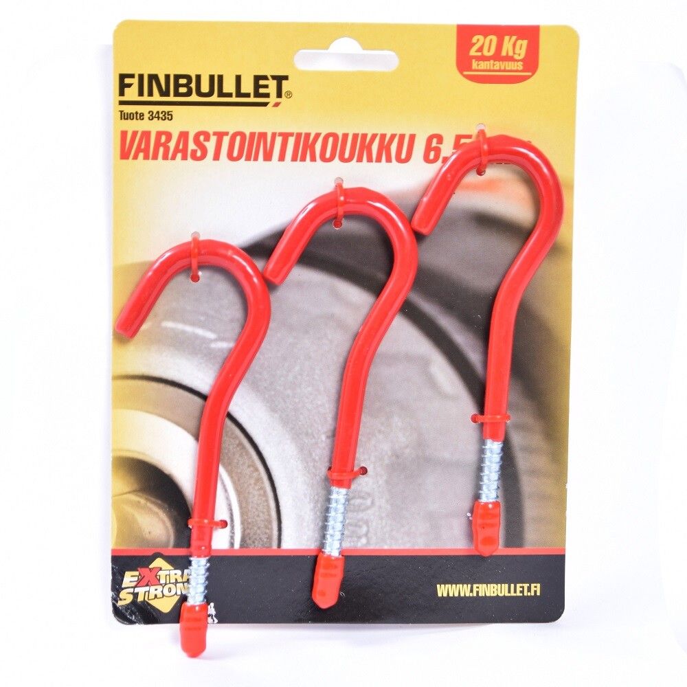 Varastointikoukku Finbullet punainen 3 kpl/pkt