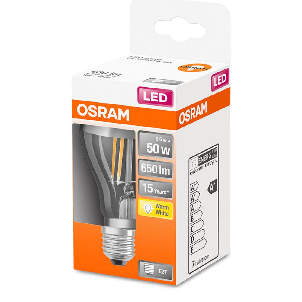 LED-lamppu Osram Star Classic A 50 Filament Mirror 6.5W 827 Silver E27