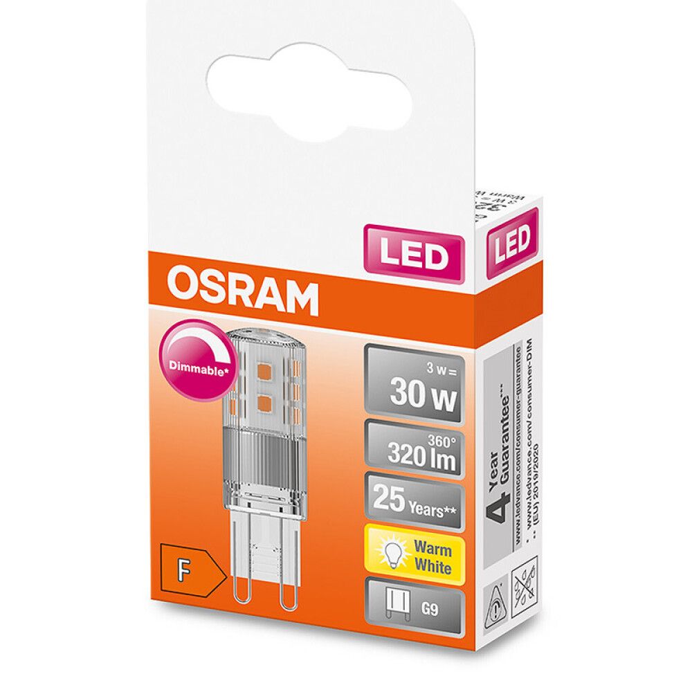 LED-lamppu Osram PIN 30 300° DIM 3W 827 Clear G9