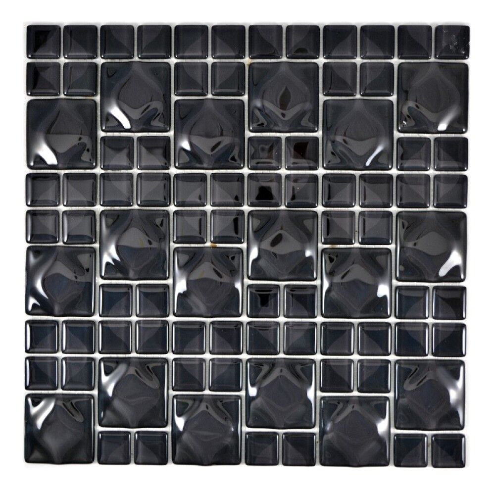Mosaiikkilaatta Fliesen Quadrat Wavy musta 30 x 30 cm