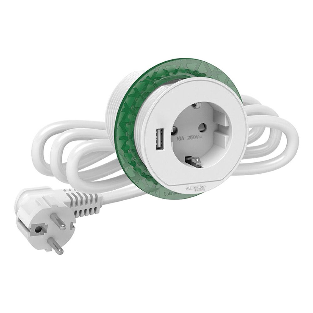 Pöytäpistorasia+USB Schneider Electric Unica System+ Valkoinen