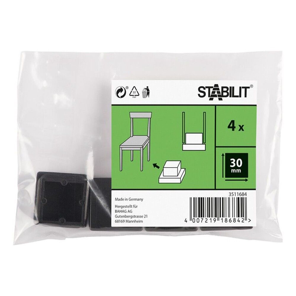 Huonekalutassu Stabilit Clip musta 30 x 30 mm 4 kpl