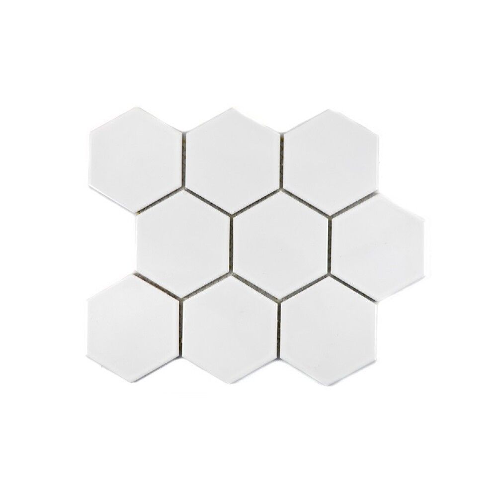 Mosaiikkilaatta Fliesen Hexagon Uni kiiltävä valkoinen 25,6 x 29,5 cm