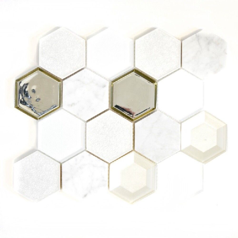 Mosaiikkilaatta Fliesen Hexagon 3D 26,5 x 30,6 cm, valkoinen