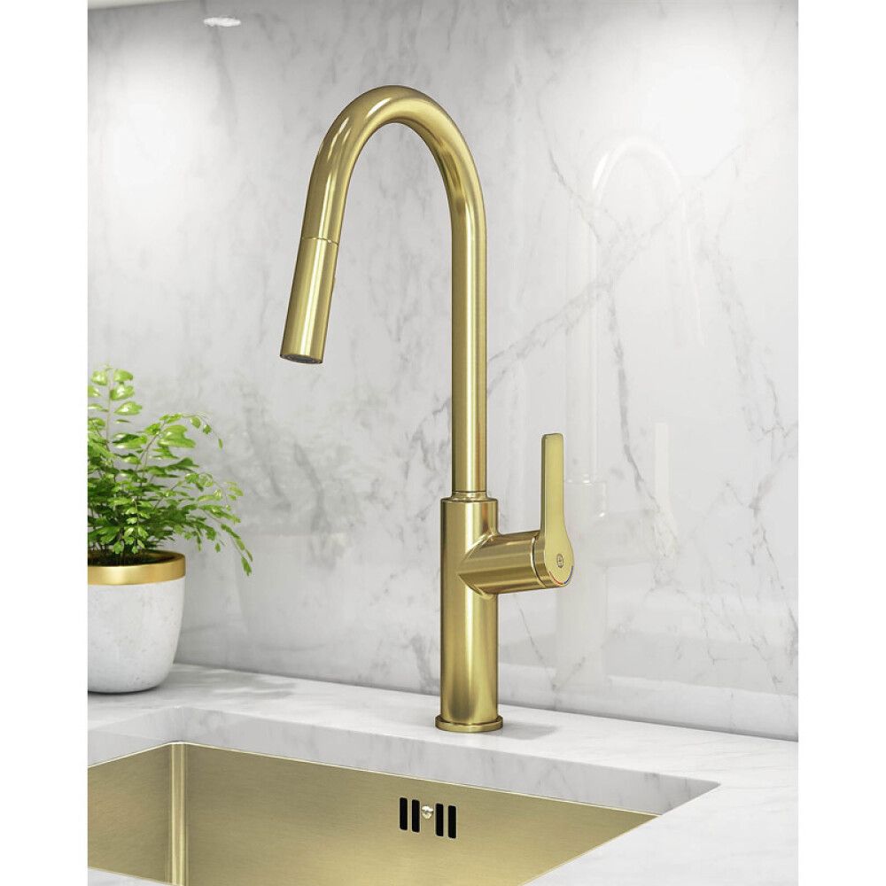 Keittiöhana Gustavsberg Epic Ulosvedettävä harjattu messinki