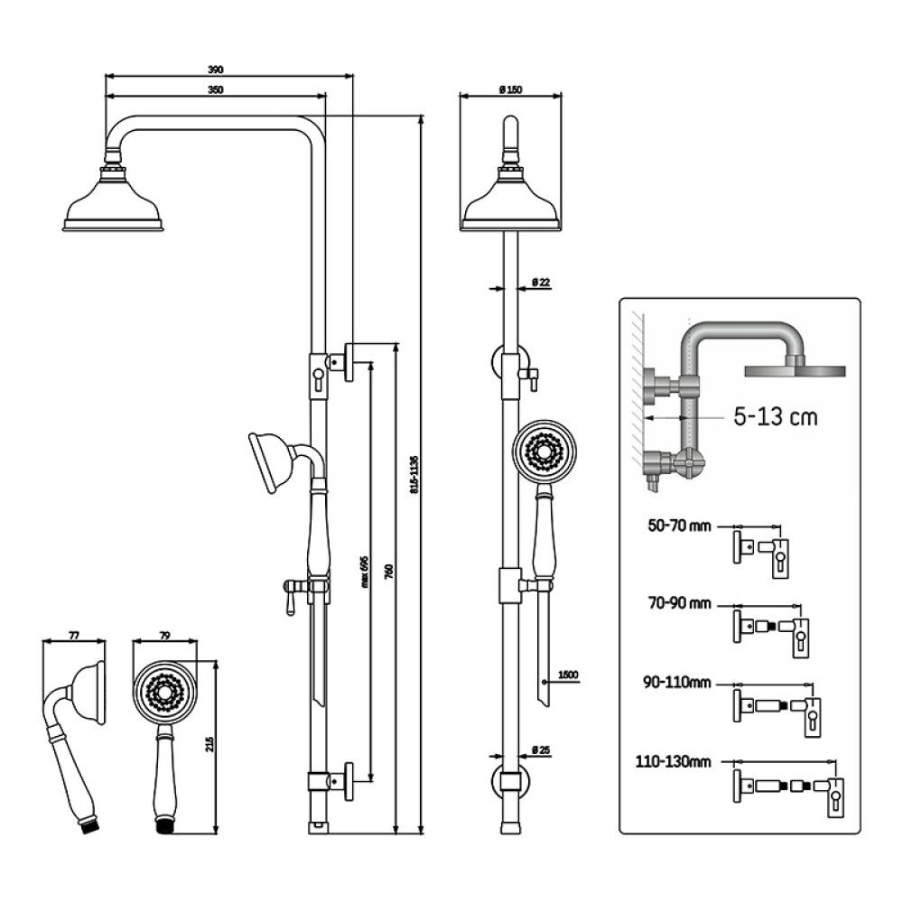 Suihkusetti Carmague Samsø Korsbæk messinki